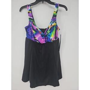 New Longitude Black One Piece 10 Slimming Swimsuit Swim Dress